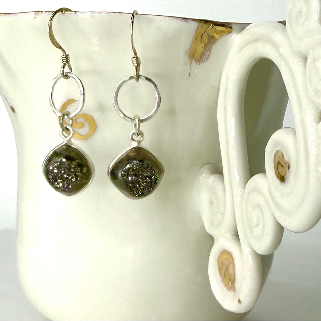 Silver Druzy Earrings, Sterling Silver Earrings